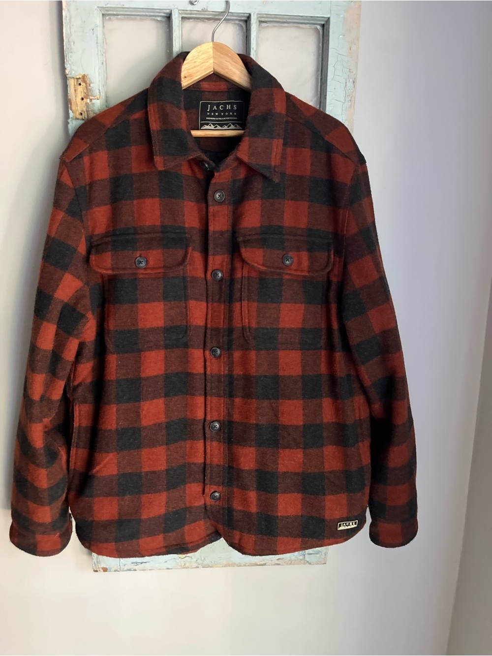 Jachs Men’s Rust Red & Black Buffalo Plaid Shirt Jacket